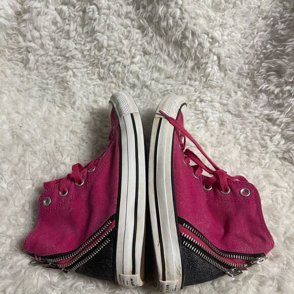 Converse CT All Star Hi Top Tri -Zip hot pink & black sparkly sneakers SZ 7.5 - Picture 8 of 12
